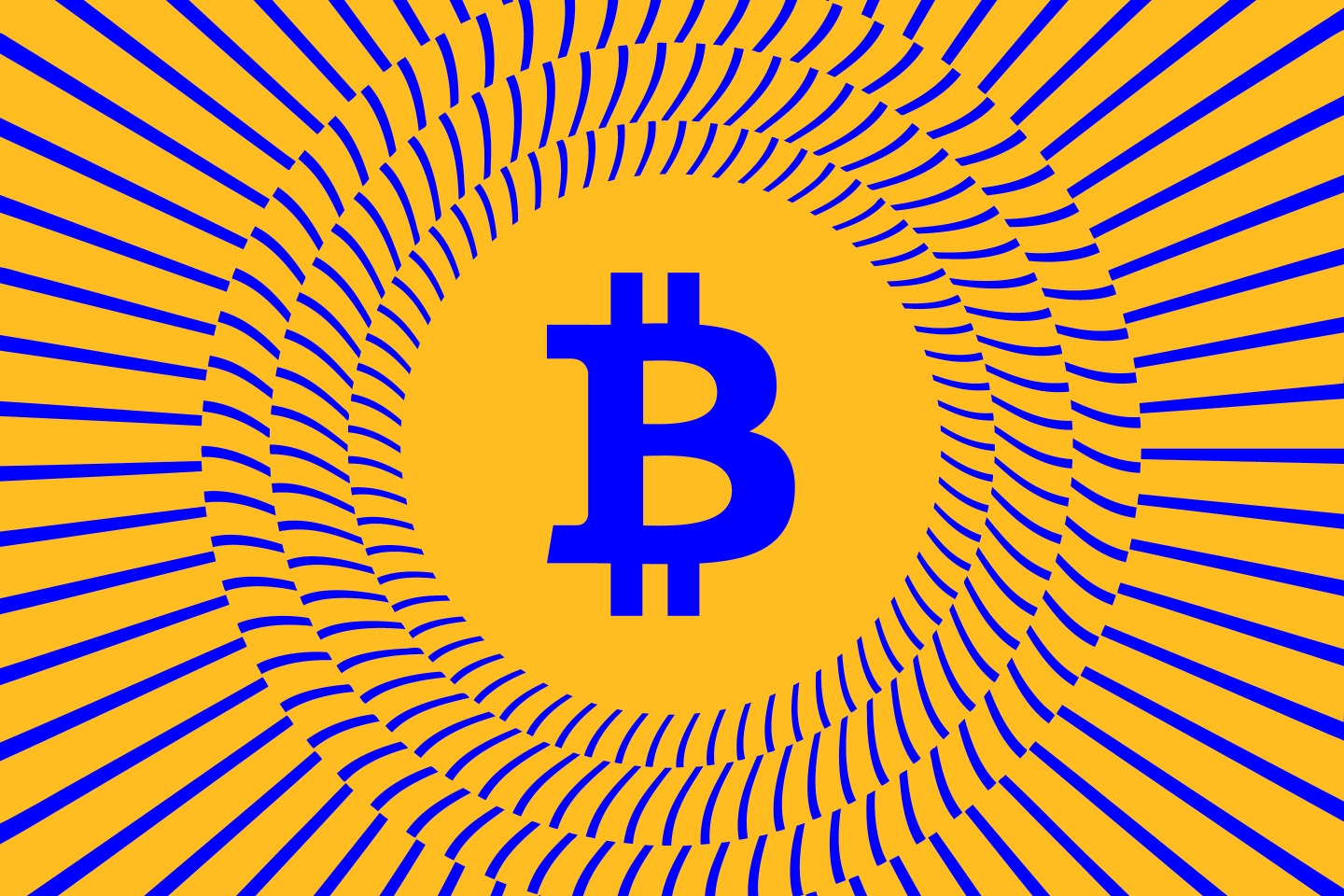 The Bitcoin symbol surround by a graphic background.