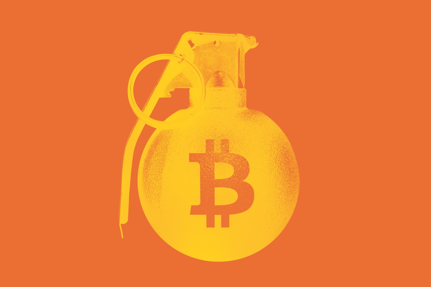 A grenade styled with the Bitcoin logo.