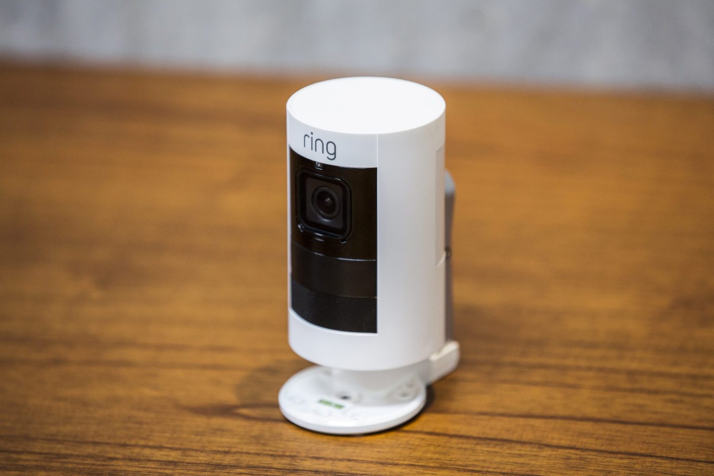 An Amazon Ring security camera sits on display at the Amazon.com Inc.