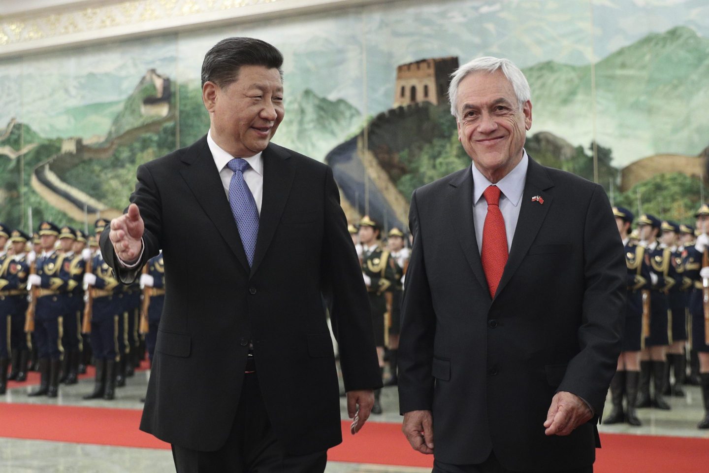 Sebastian Pinera, right, and Chinese President Xi Jinping,