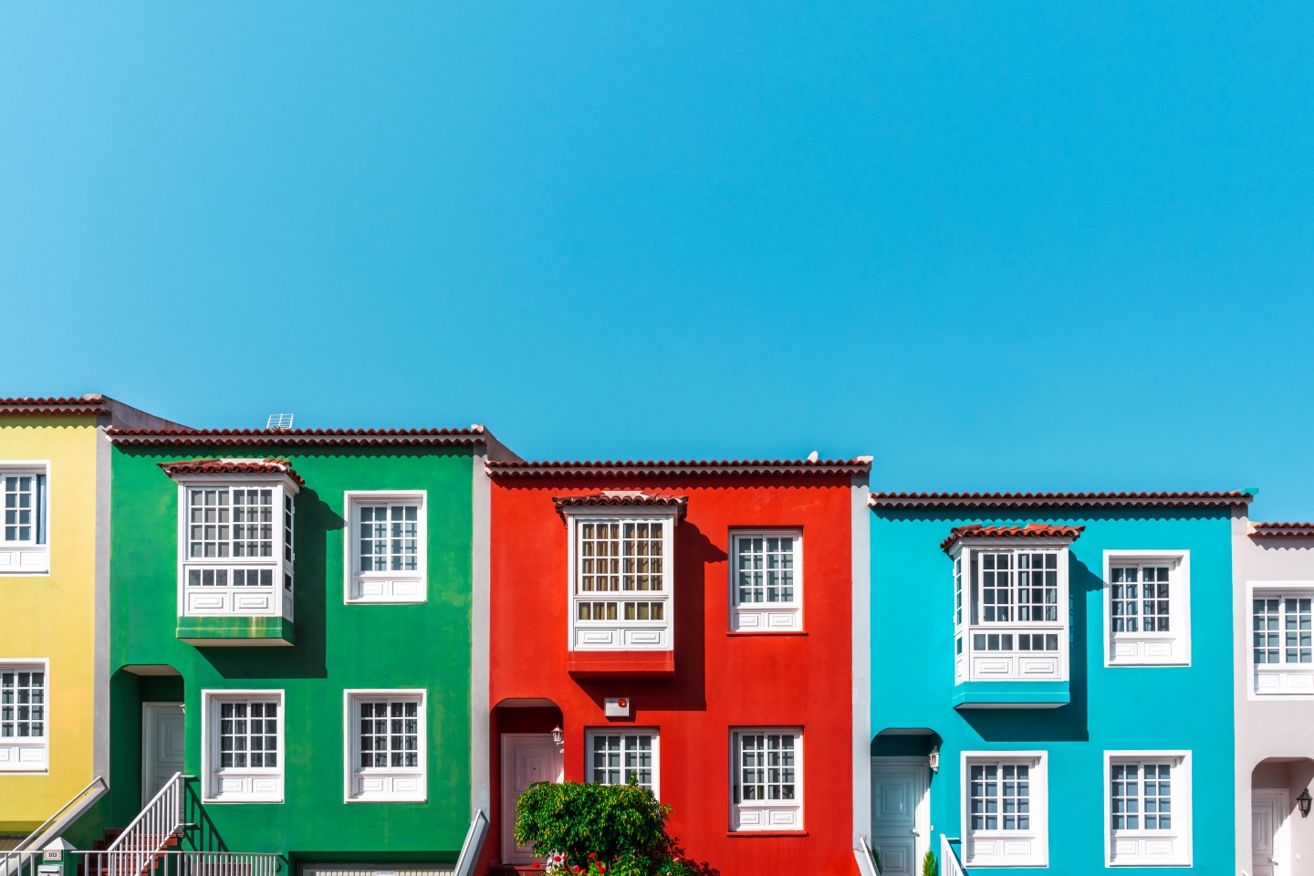 A row of colorful houses in Tenerife, Spain