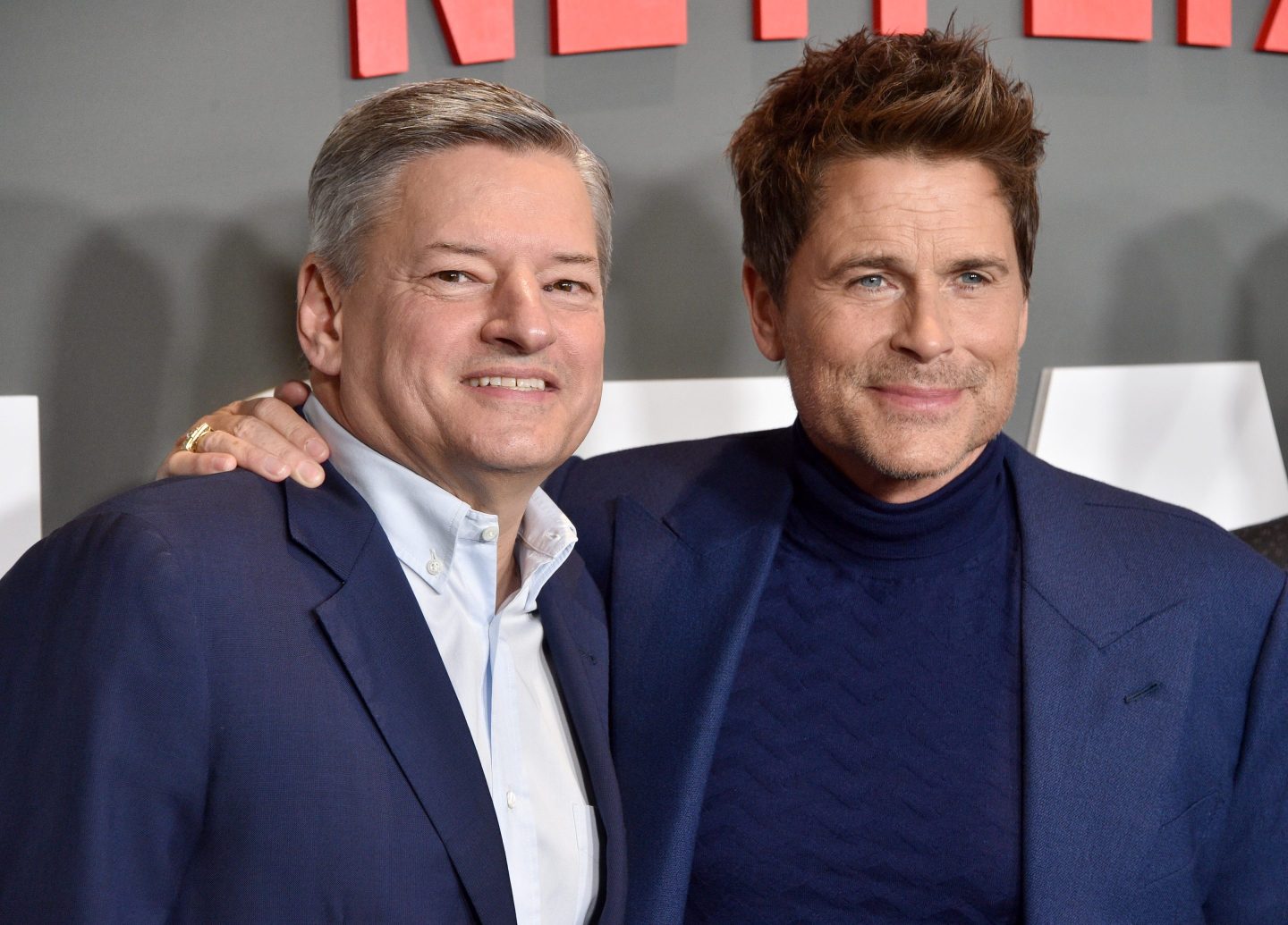Ted Sarandos and Rob Lowe attend the Los Angeles premiere of Netflix's "Unstable" at TUDUM Theater on March 23, 2023 in Hollywood, California.