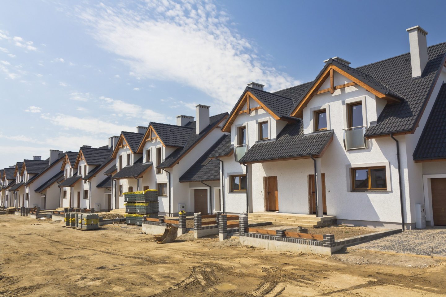 Row of homes under construction