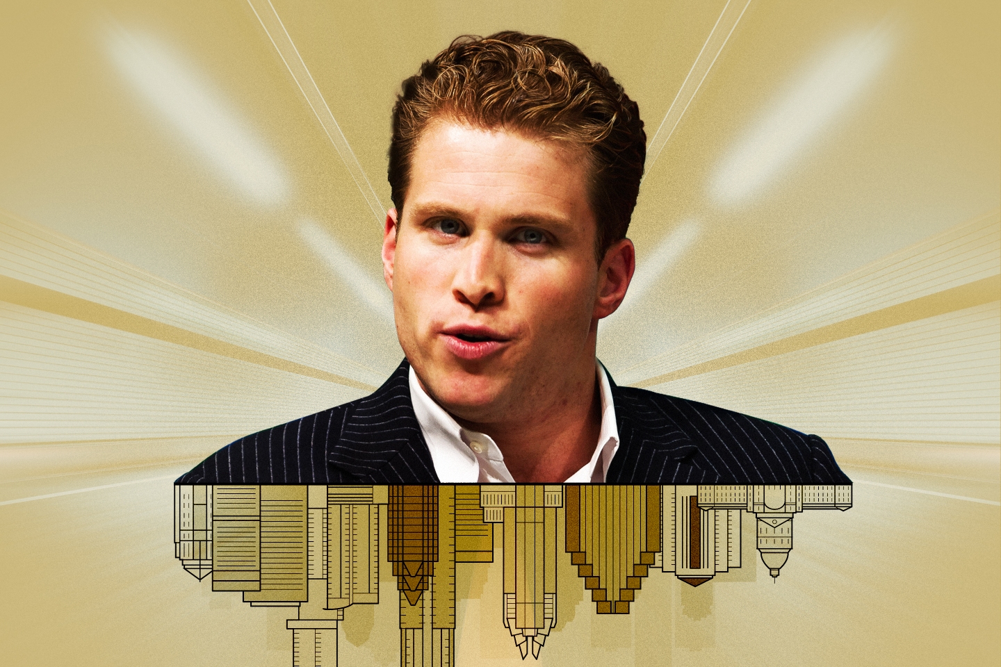Photo illustration of Joe Lonsdale with a tunnel background and the skyline of Austin, Texas